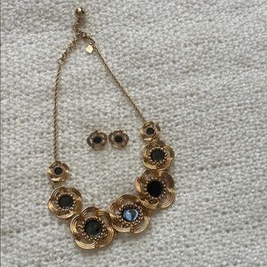 EUC Kate Spade Elegant Gold and Black Floral Necklace and Earring Set